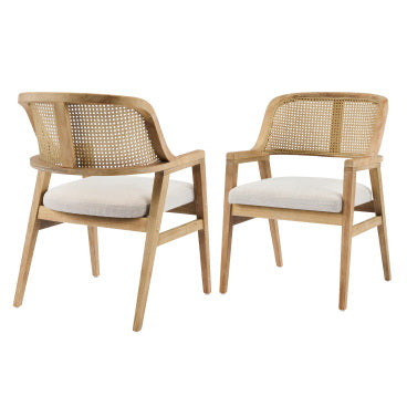 Christopher Knight Home Charlotte Mid-Century Modern Upholstered Dining Chairs with Natural Rattan Cane Back (Set of 2), Natural/Beige