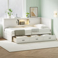GDFStudio Maggie L-Shaped Bed Frame with Bookcase and Drawer, Twin Size, White