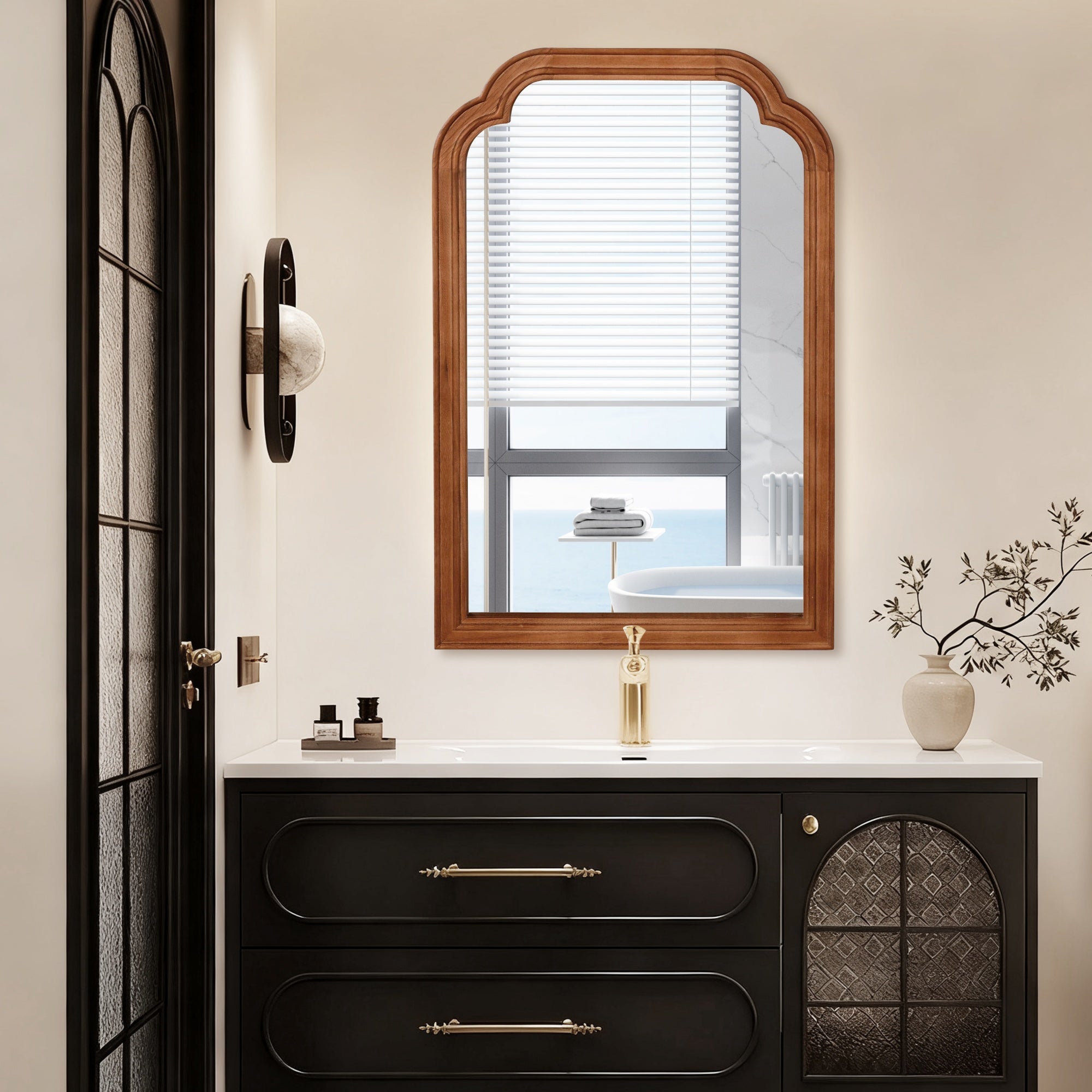 GDFStudio Orvina French Country Rounded Corner Decorative Mirror