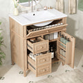 GDFStudio Alvis Modern 30" Wood Bathroom Vanity with Ceramic Sink, 3 Drawers and Cabinet, Light Wood