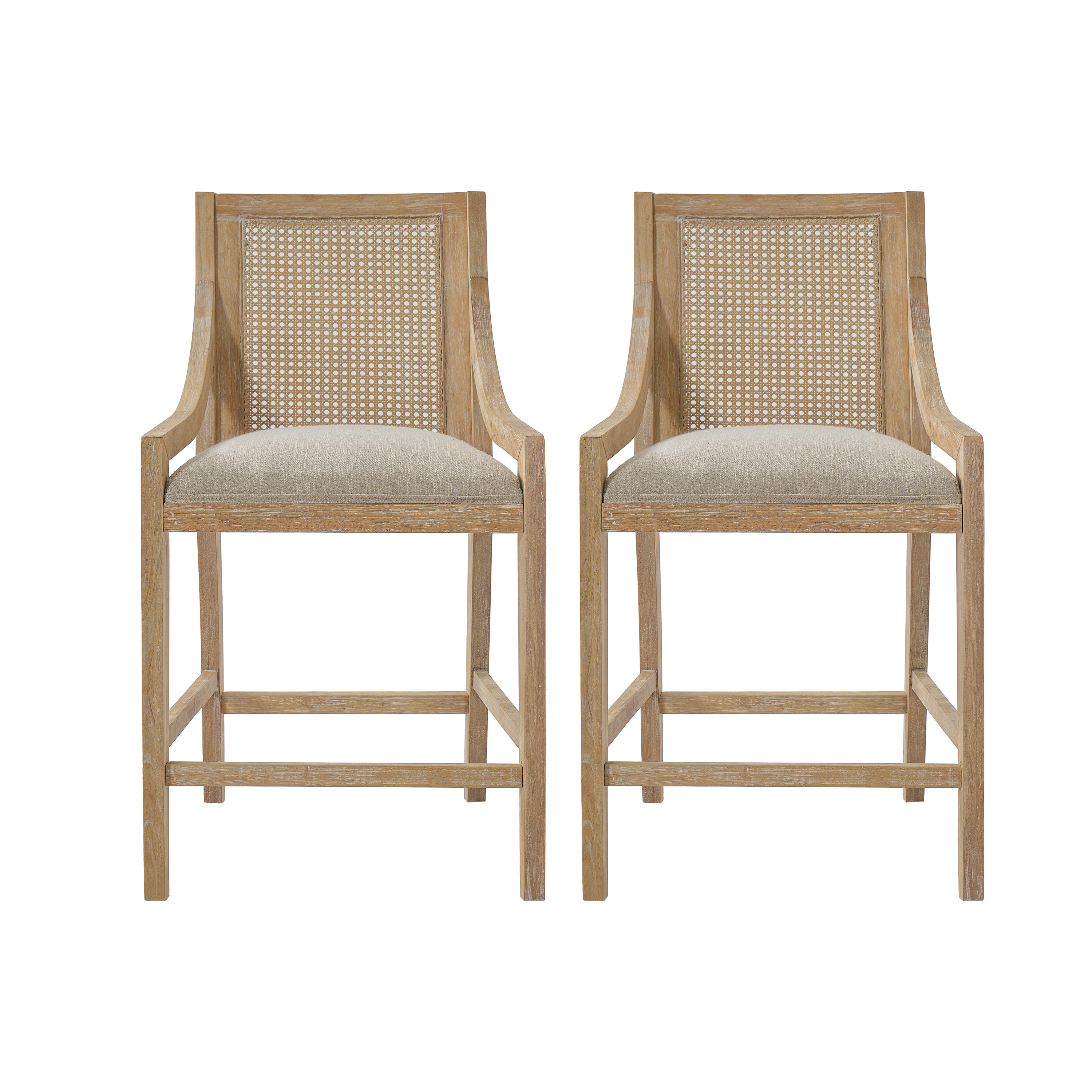 Christopher Knight Home Deville French Country Rubberwood Rattan Upholstered Counter Stools (Set of 2), Beige/Natural
