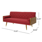Mid-Century Modern Sofa with Button Tufting & Gold-Tipped Rubberwood Legs ¨C Fabric Upholstered Living Room Couch