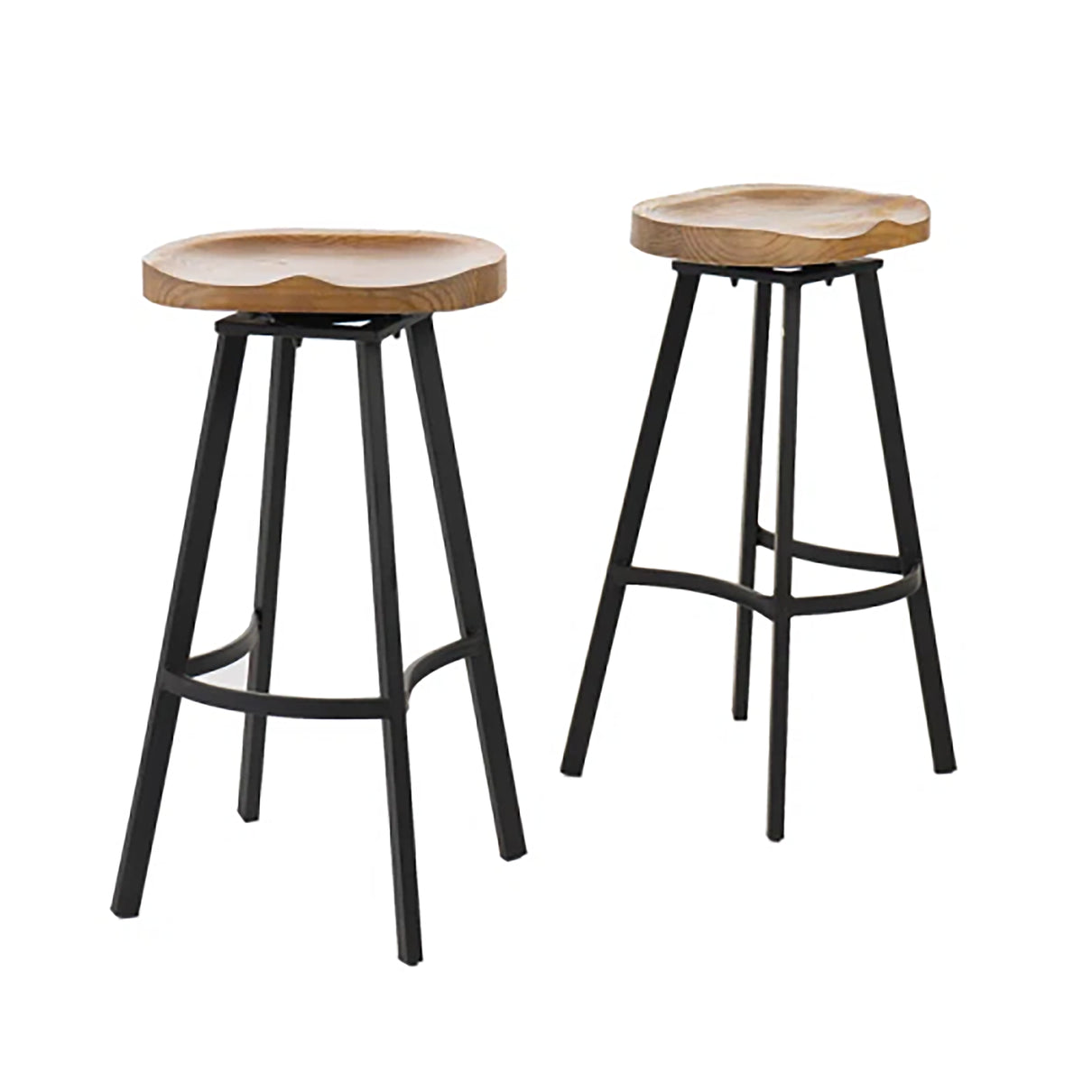 GDFStudio Malia Pinewood and Iron 31.5 Inch Backless Swivel Barstools (Set of 2), Antique Brown/Black