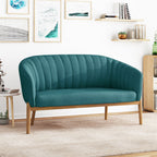 Mid-Century Modern Loveseat with Channel-Stitched Backrest & Rubberwood Legs ¨C Upholstered Small Sofa