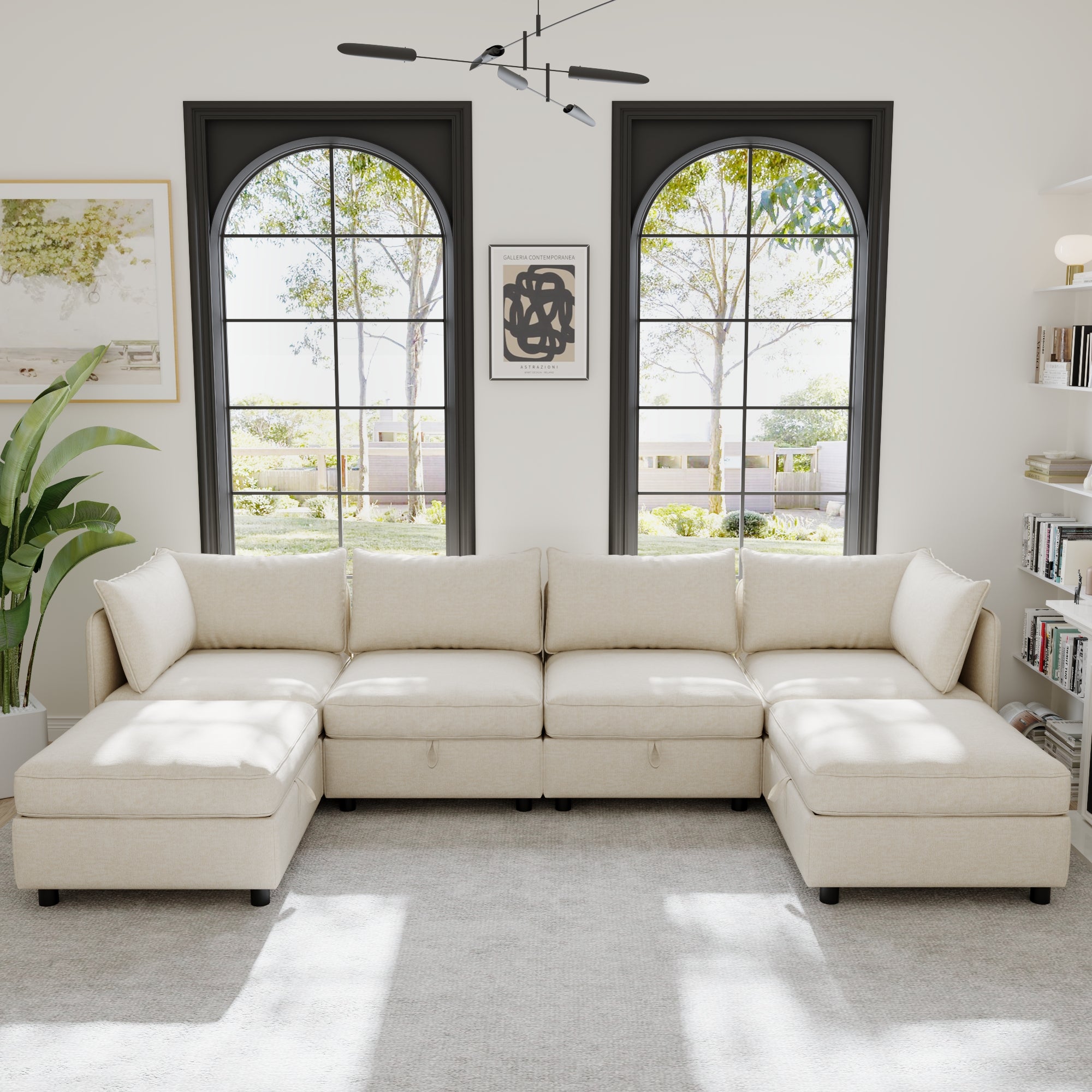 Christopher Knight Home Alvis 129" Modular Chenille Storage U Sectional Sofa, Beige