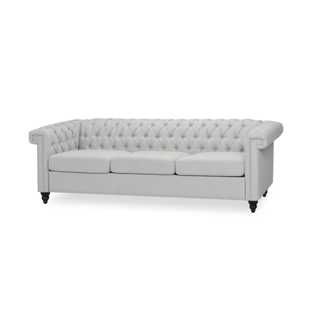 Chesterfield-Style Sofa with Deep Button Tufting & Nailhead Trim – Classic Upholstered Living Room Couch