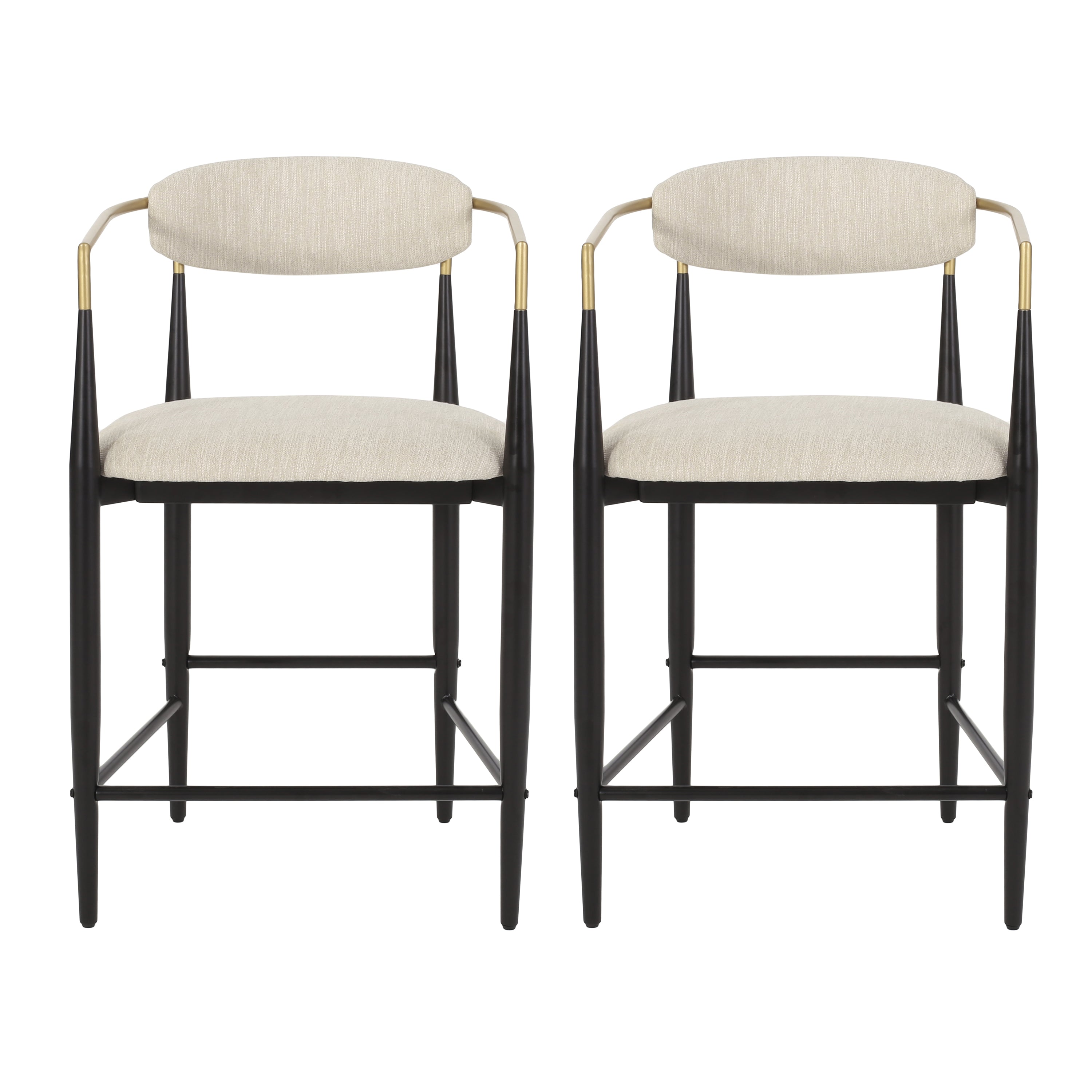 Christopher Knight Home Alger Modern Fabric Upholstered Iron 25 Inch Counter Stools (Set of 2), Beige/Black