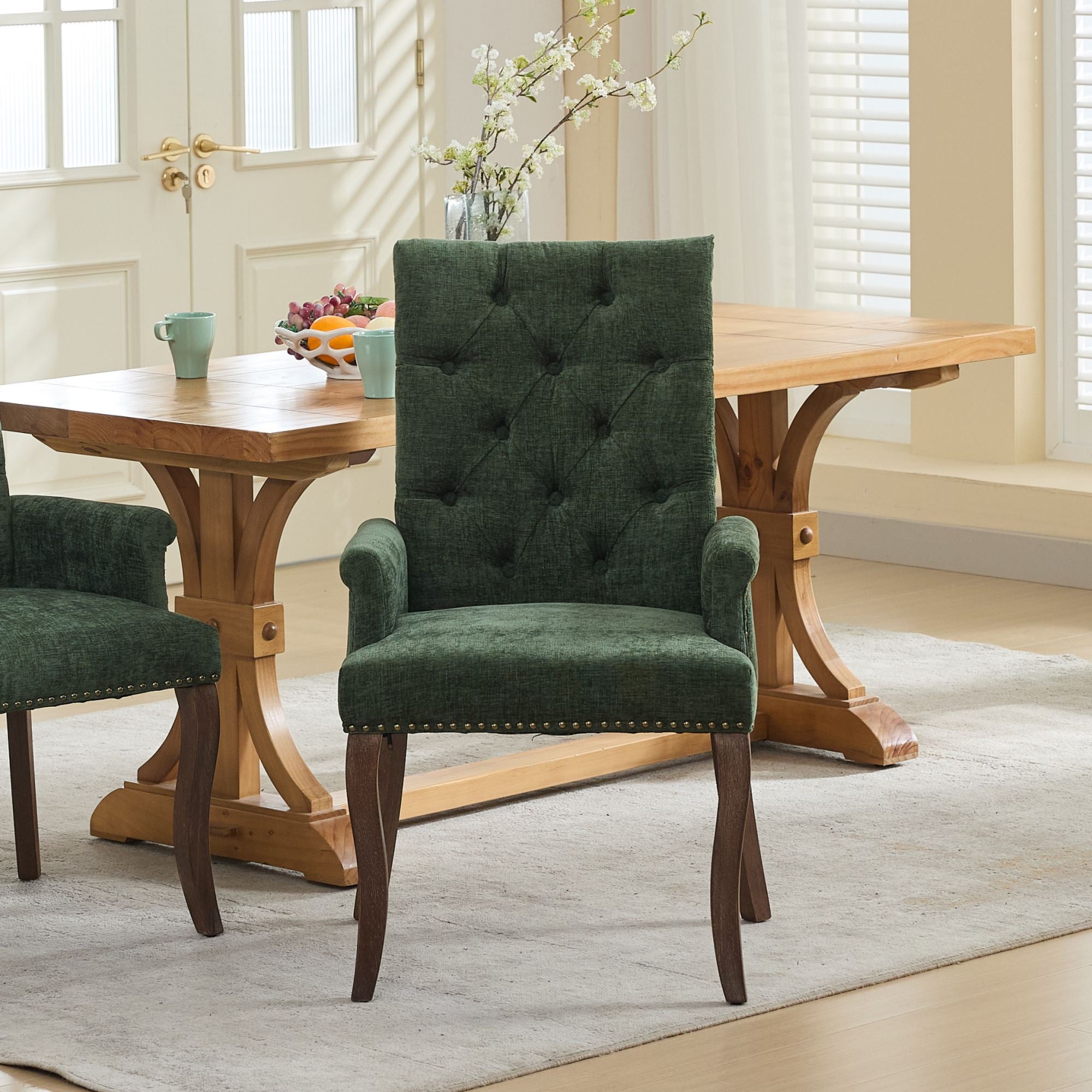 GDFStudio Zyne Single Pack Tufted Back Chenille Upholstered Dining Chair with Solid Wood Frame, Green