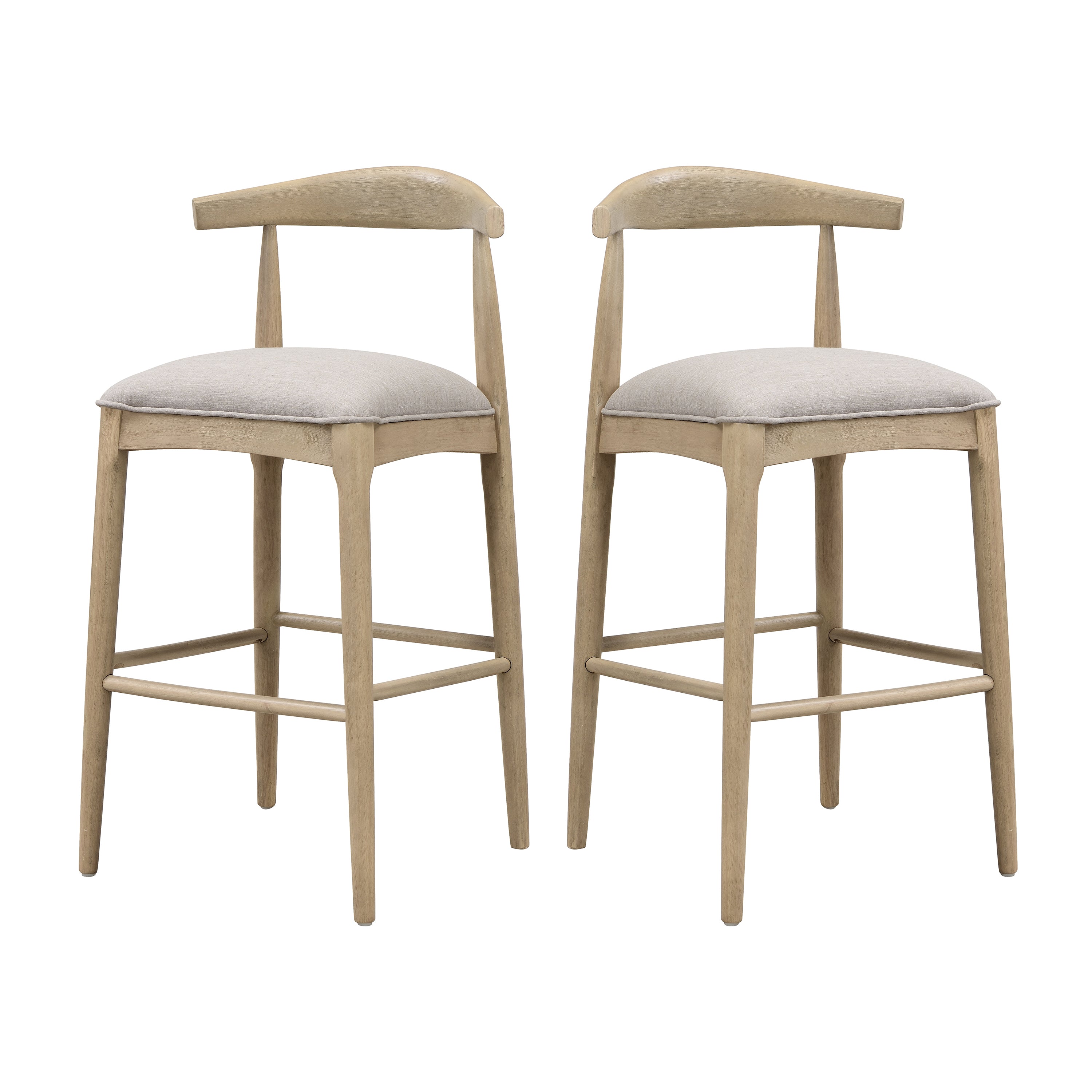 Christopher Knight Home Nyra Mid-Century Modern Rubberwood Upholstered Bar Stools (Set of 2), Light Ash