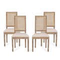 Christopher Knight Home Brownell French Country Wood and Cane Upholstered Dining Chairs (Set of 4), Beige/Natural Brown