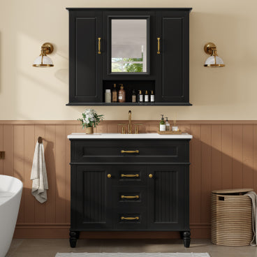 GDFStudio Andre Modern 36" Freestanding Wood Bathroom Vanity with Ceramic Sink and Medicine Cabinet, Black