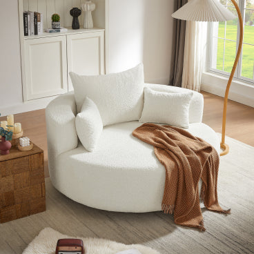 GDFStudio Diana 360° Modern Swivel Barrel Accent Chair with Removable Pillows, Beige
