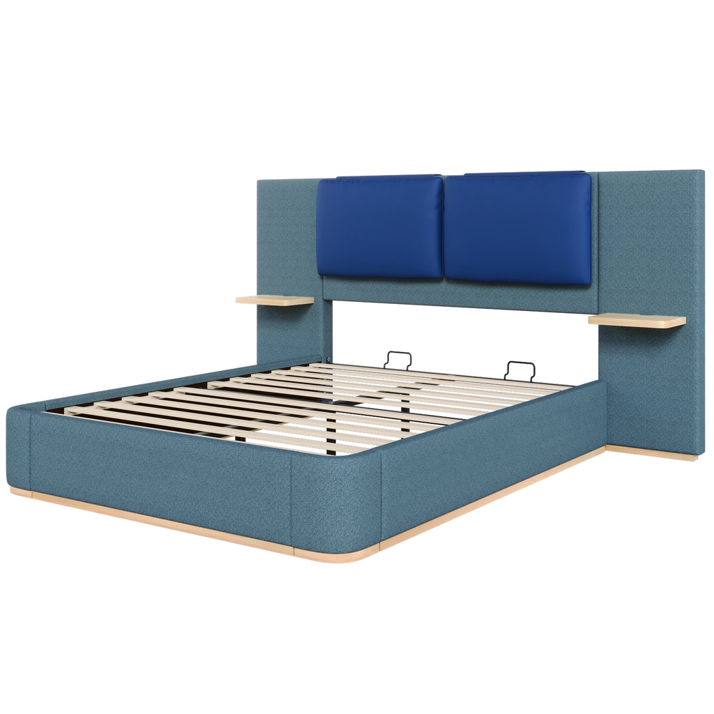 Christopher Knight Home Upholstered Storage Platform Bed with PU Headboard Cushion & Built-In Side Shelves