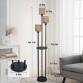 GDFStudio Bach Metal Floor Lamp with 3-Shade and Shelf, Rattan Brown Shade