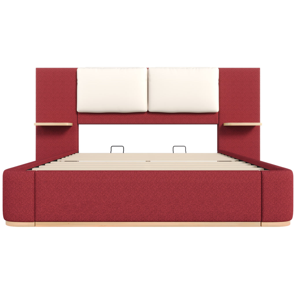 Christopher Knight Home Upholstered Storage Platform Bed with PU Headboard Cushion & Built-In Side Shelves
