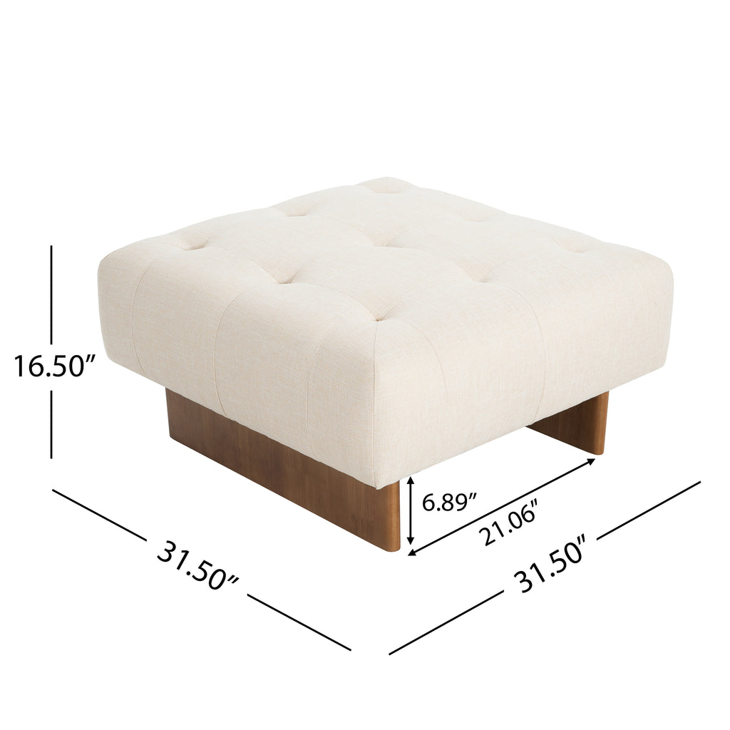 Christopher Knight Home Modern Linen Square Ottoman – Tufted Upholstered Footstool with Wood Legs for Living Room