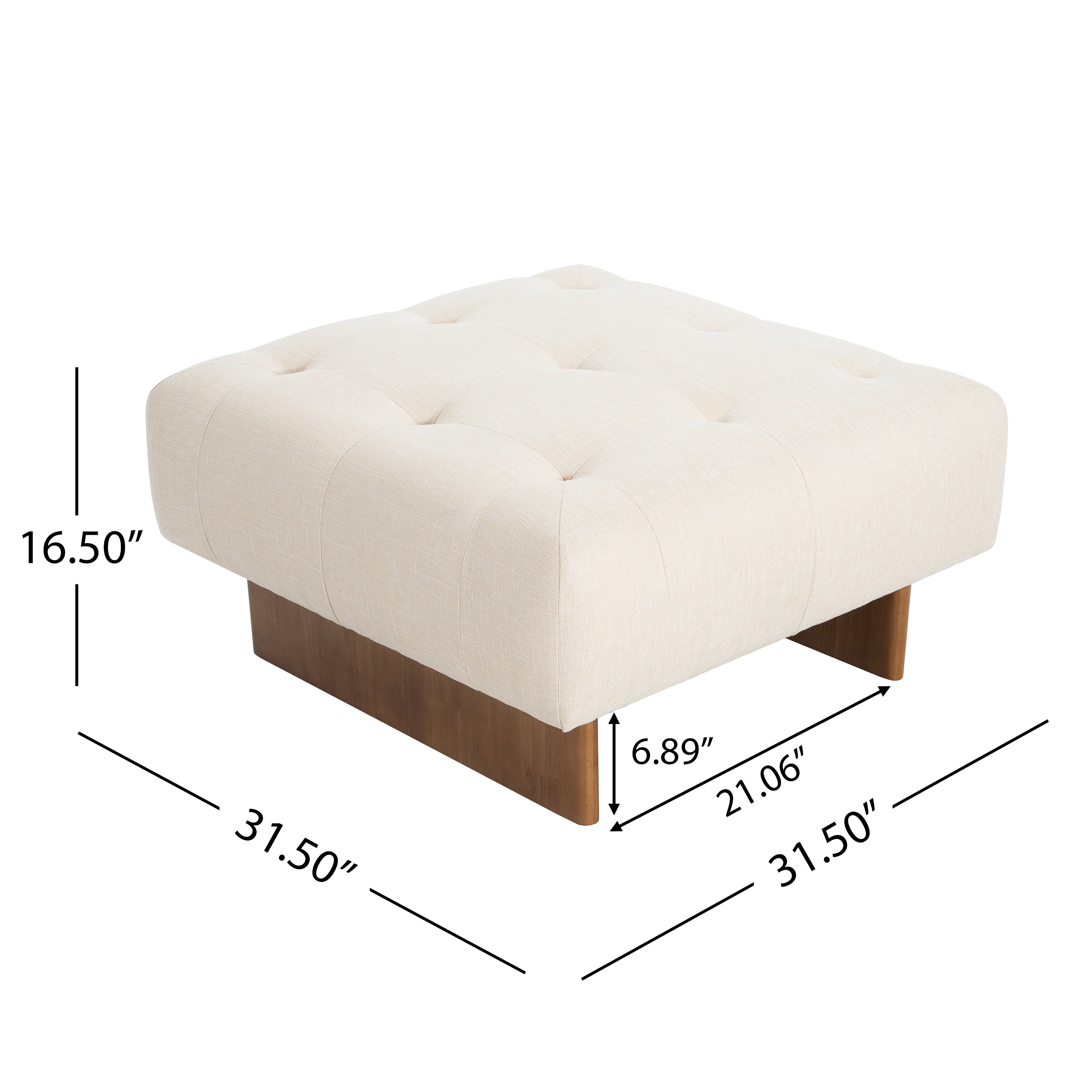 Christopher Knight Home Modern Linen Square Ottoman – Tufted Upholstered Footstool with Wood Legs for Living Room