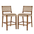 Christopher Knight Home Ader Modern Rubberwood Faux Leather Upholstered Counter Stools (Set of 2), Light Brown/Walnut