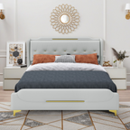 Christopher Knight Home Modern Faux Leather Platform Bed with Gold Metal Accents & Sturdy Wood-Metal Frame
