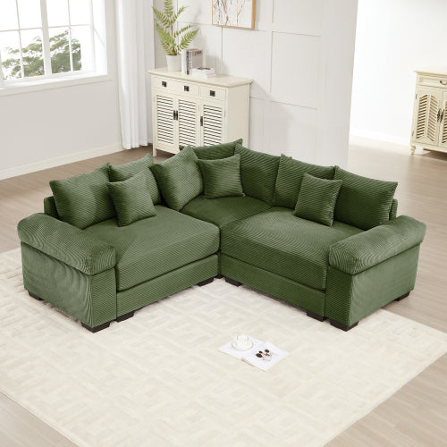 Christopher Knight Home Hodge 83.7" Oversized Corduroy 3-Seat Corner L-Sectional Sofa , Green