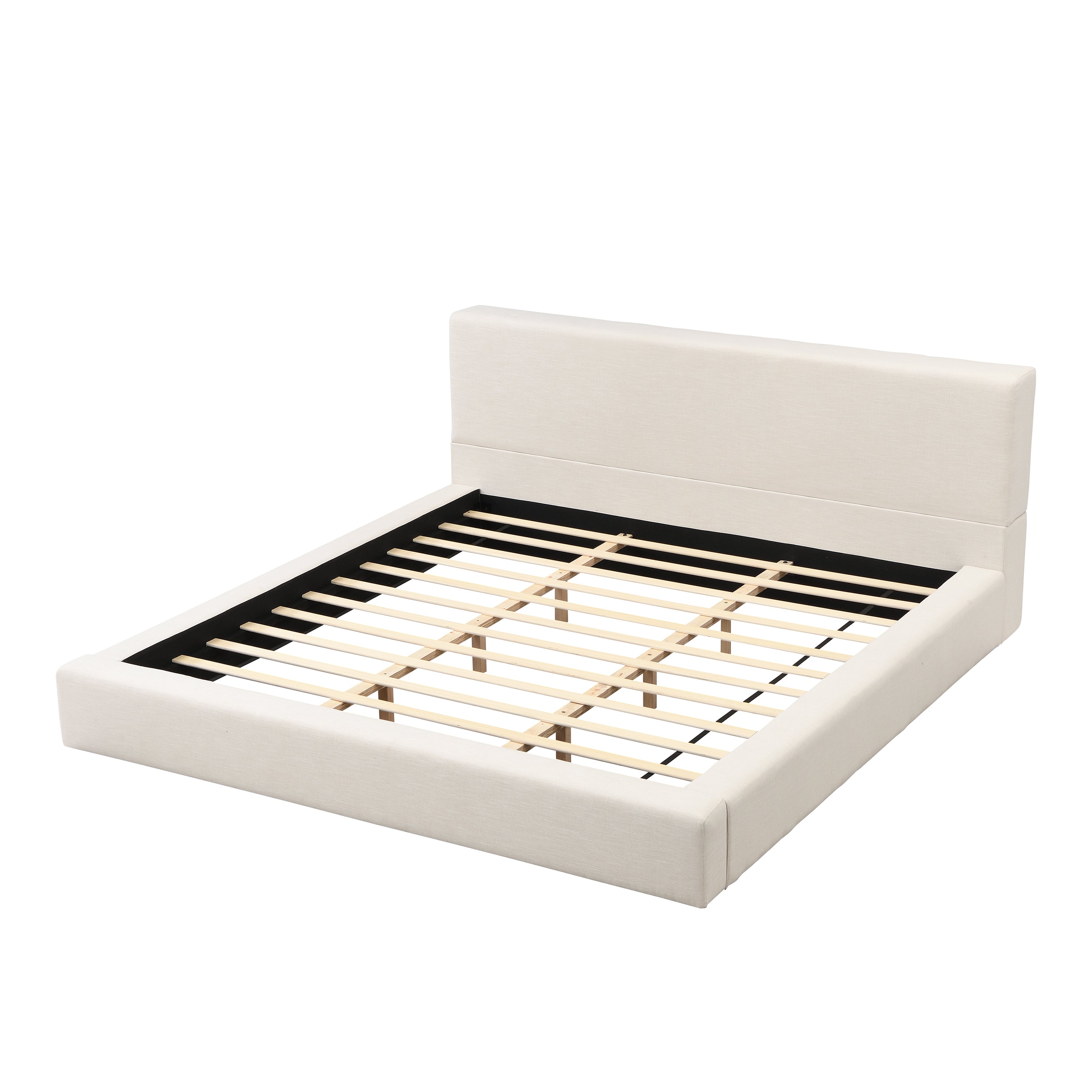 Christopher Knight Home Adrian Modern Upholstered Platform Bed with Linen Thick Headboard, Beige/King