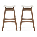 GDFStudio Elise Mid-Century Modern Fabric Upholstered 29.5 Inch Backless Barstools (Set of 2), Light Beige/Walnut