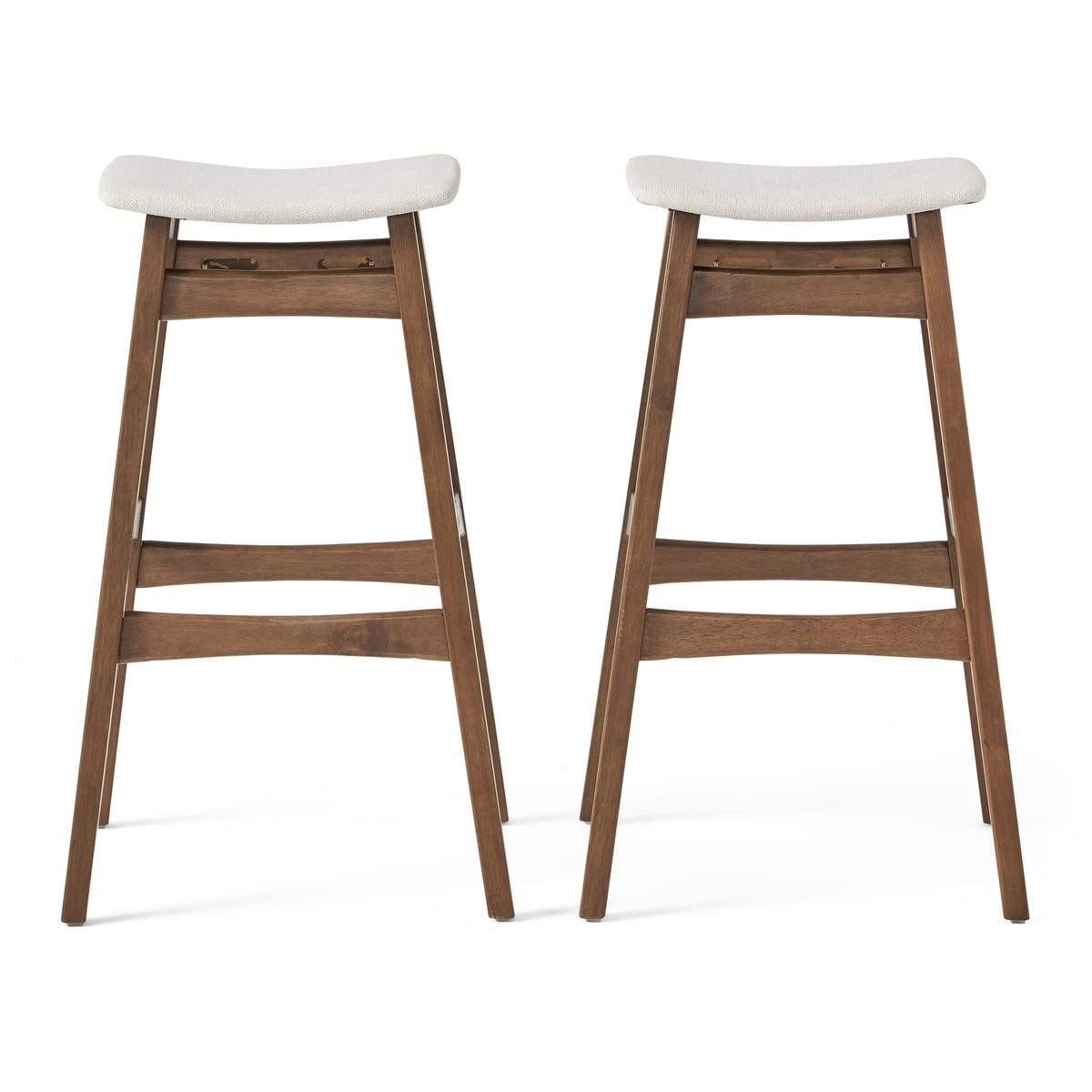 GDFStudio Elise Mid-Century Modern Fabric Upholstered 29.5 Inch Backless Barstools (Set of 2), Light Beige/Walnut