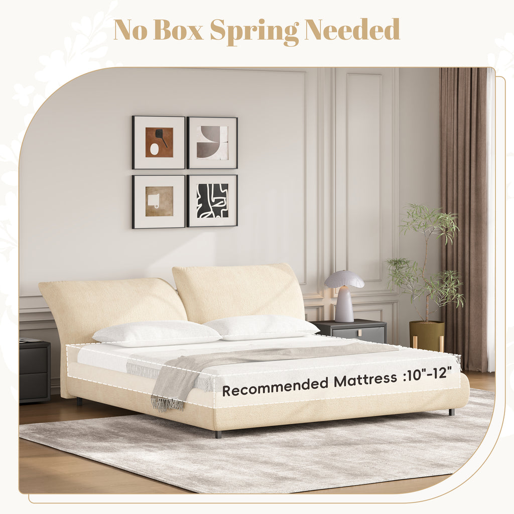 Christopher Knight Home Modern Fabric Upholstered Bed with Adjustable Cushion Headboard & Wood Slat Support