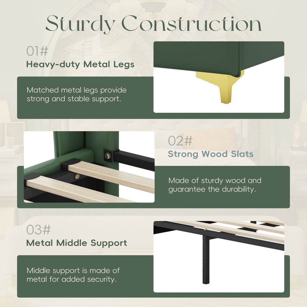 Christopher Knight Home Modern Faux Leather Platform Bed with Gold Metal Accents & Sturdy Wood-Metal Frame