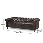 Christopher Knight Home Classic Tufted Chesterfield 3 Seater Sofa with Scrolled Arms & Nailhead Trim
