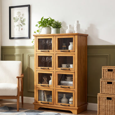 Christopher Knight Home Bradley Modern Farmhouse Wood Storage Cabinet with 8 Glass Doors, Natural