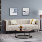 Stylish Mid-Century Modern Three-Seater Sofa with Button-Tufted Waffle Stitch