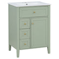 Christopher Knight Home Evelyn Modern Wood Bathroom Vanity with Ceramic Sink, Soft-Close Door & Storage Drawers, Light Green, 24"