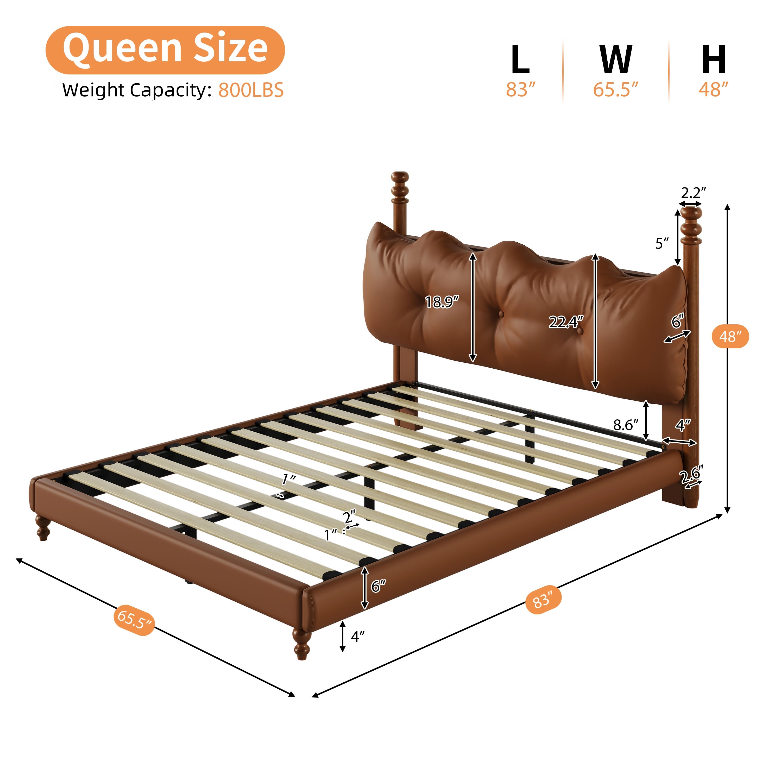 Christopher Knight Home Vintage Wood-Post Faux Leather Platform Bed with Button Headboard & Strong Support Frame