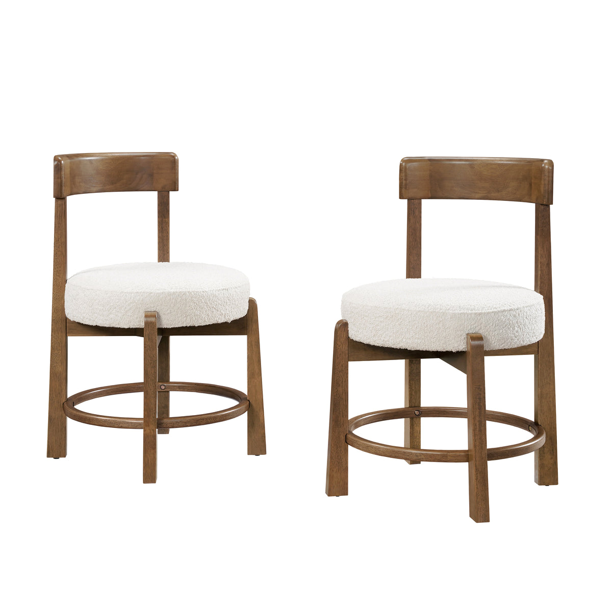 Christopher Knight Home Olwen Modern Rubberwood Boucle Upholstered Dining Chairs with Curved Back (Set of 2), Ivory/Walnut