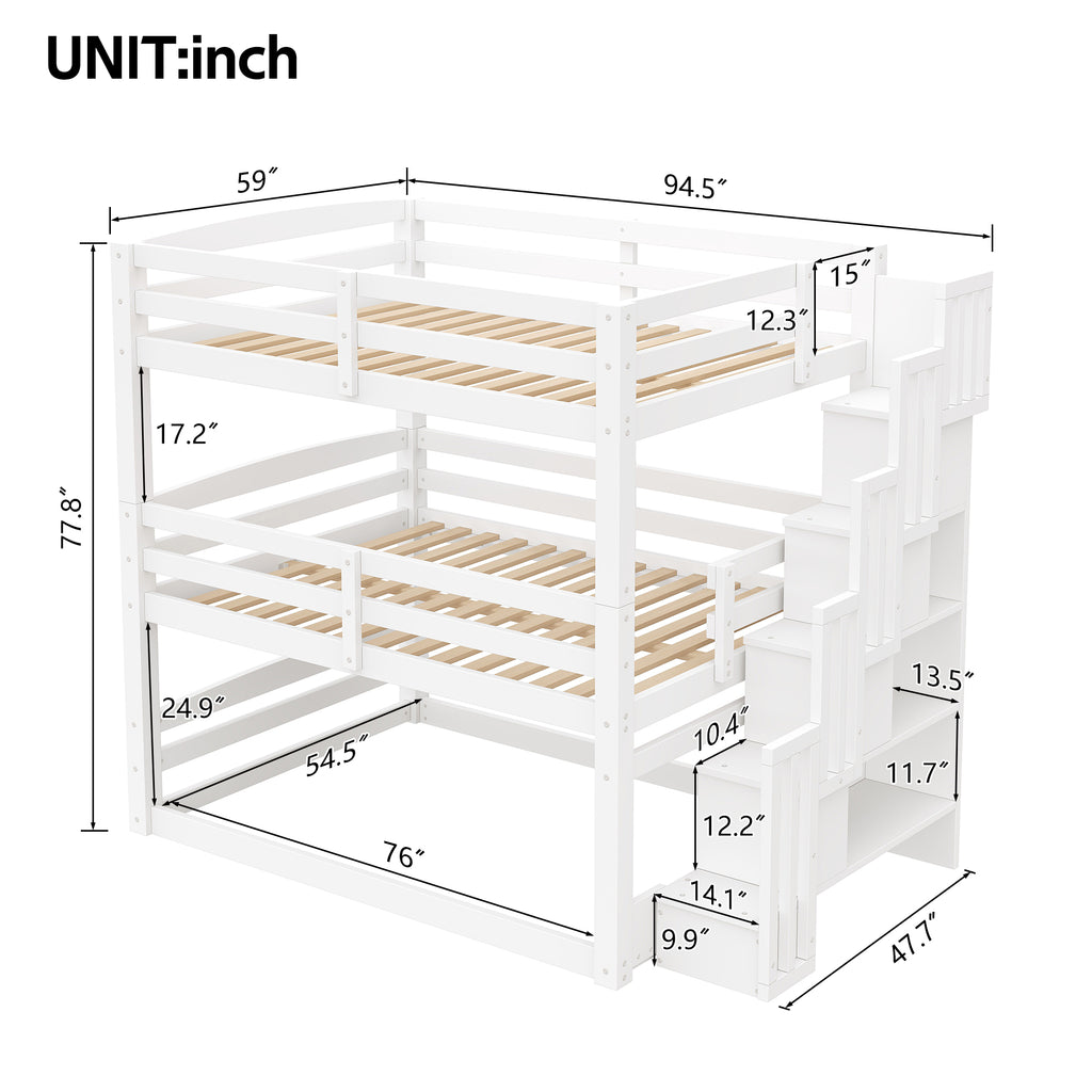GDF Studio 3-in-1 Full-Size Convertible Bunk Bed with Storage Staircase