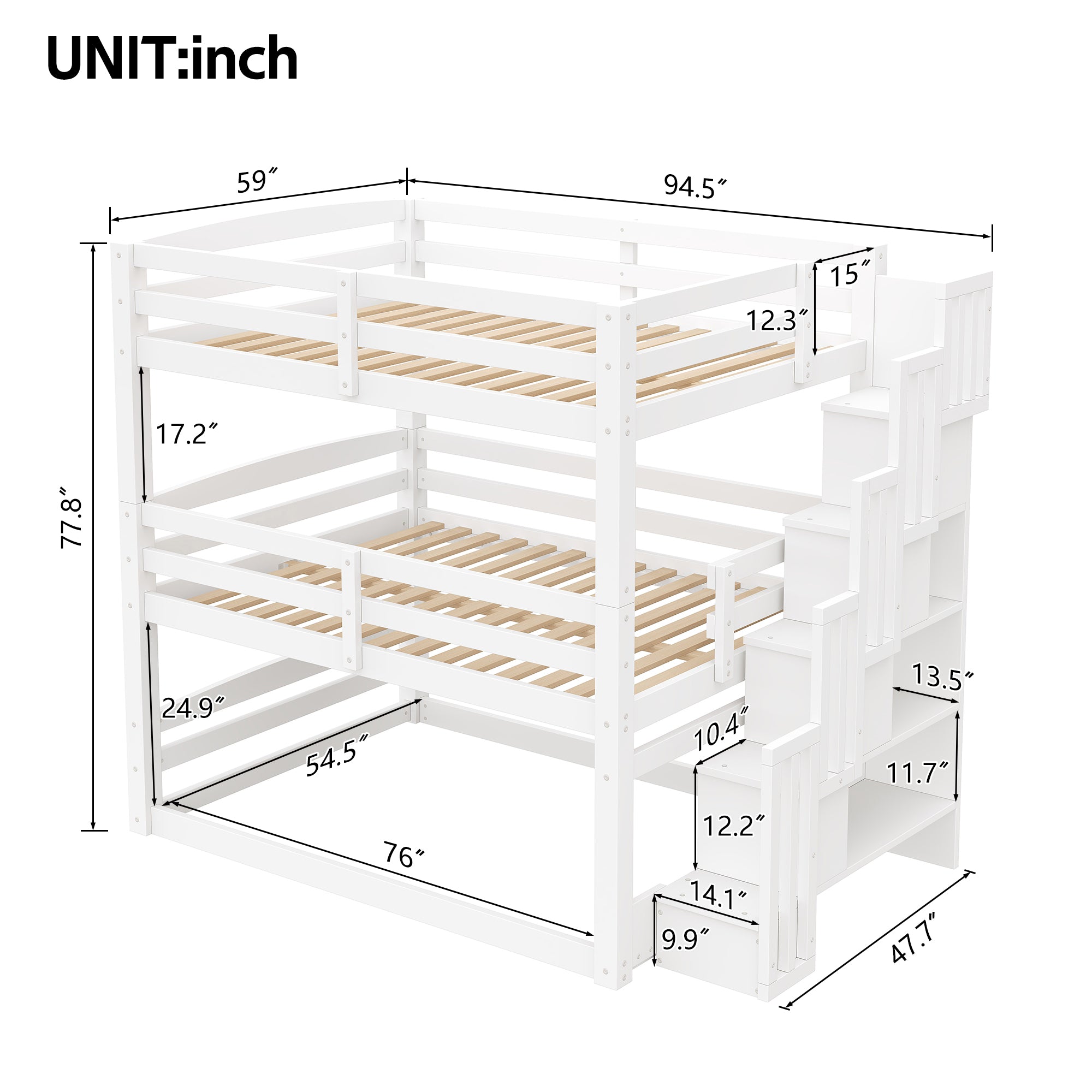 GDF Studio 3-in-1 Full-Size Convertible Bunk Bed with Storage Staircase