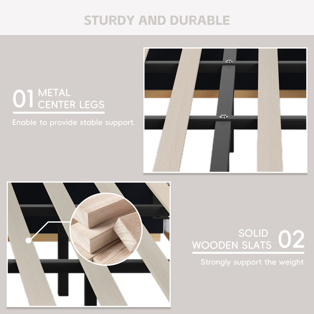 Christopher Knight Home Upholstered Storage Platform Bed with PU Headboard Cushion & Built-In Side Shelves