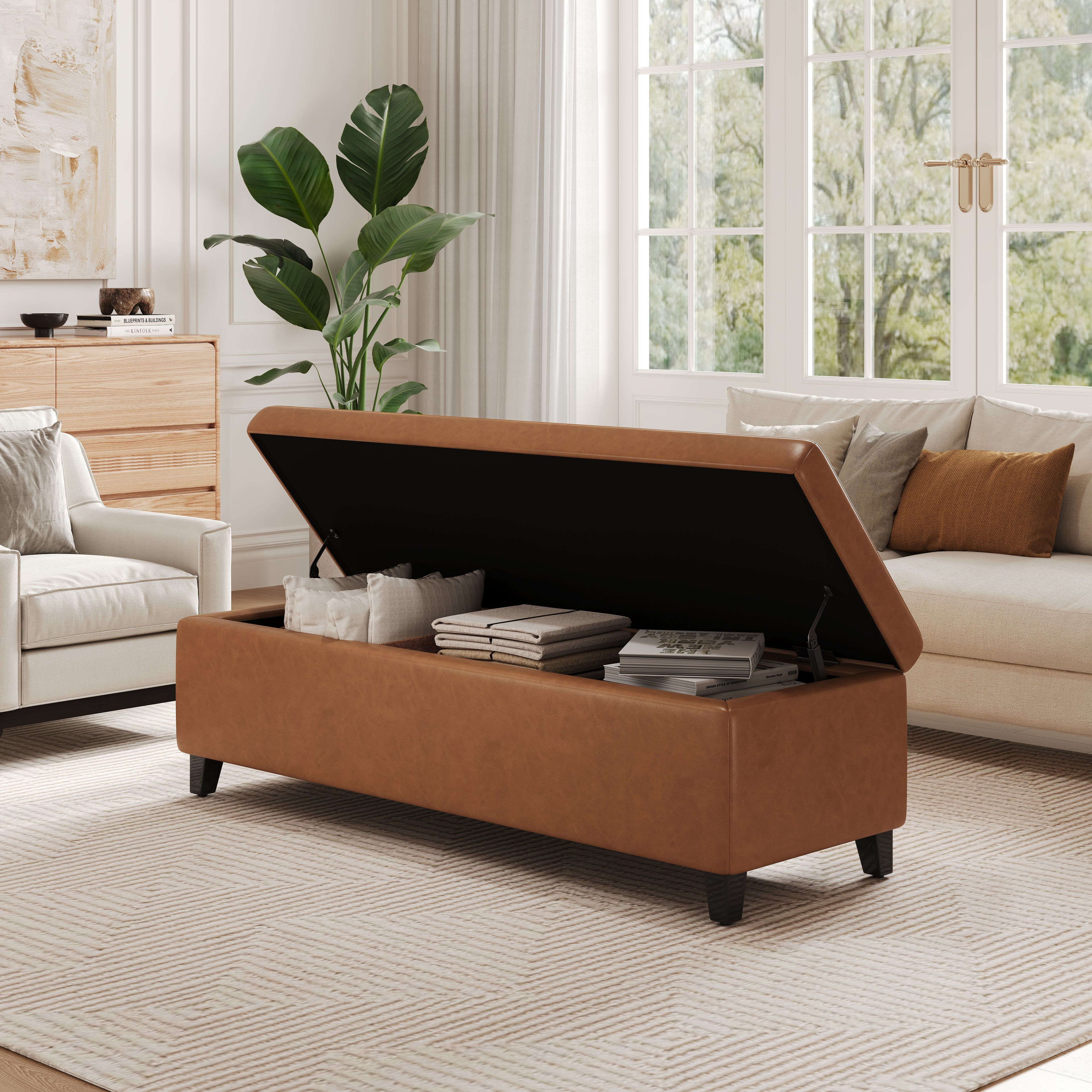 Christopher Knight Home Faux Leather Lift-Top Storage Ottoman Bench – Modern Rectangle Coffee Table & Seating