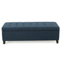 Christopher Knight Home Wendover 50" Tufted Pine Storage Ottoman with Birch Leg, Navy Blue