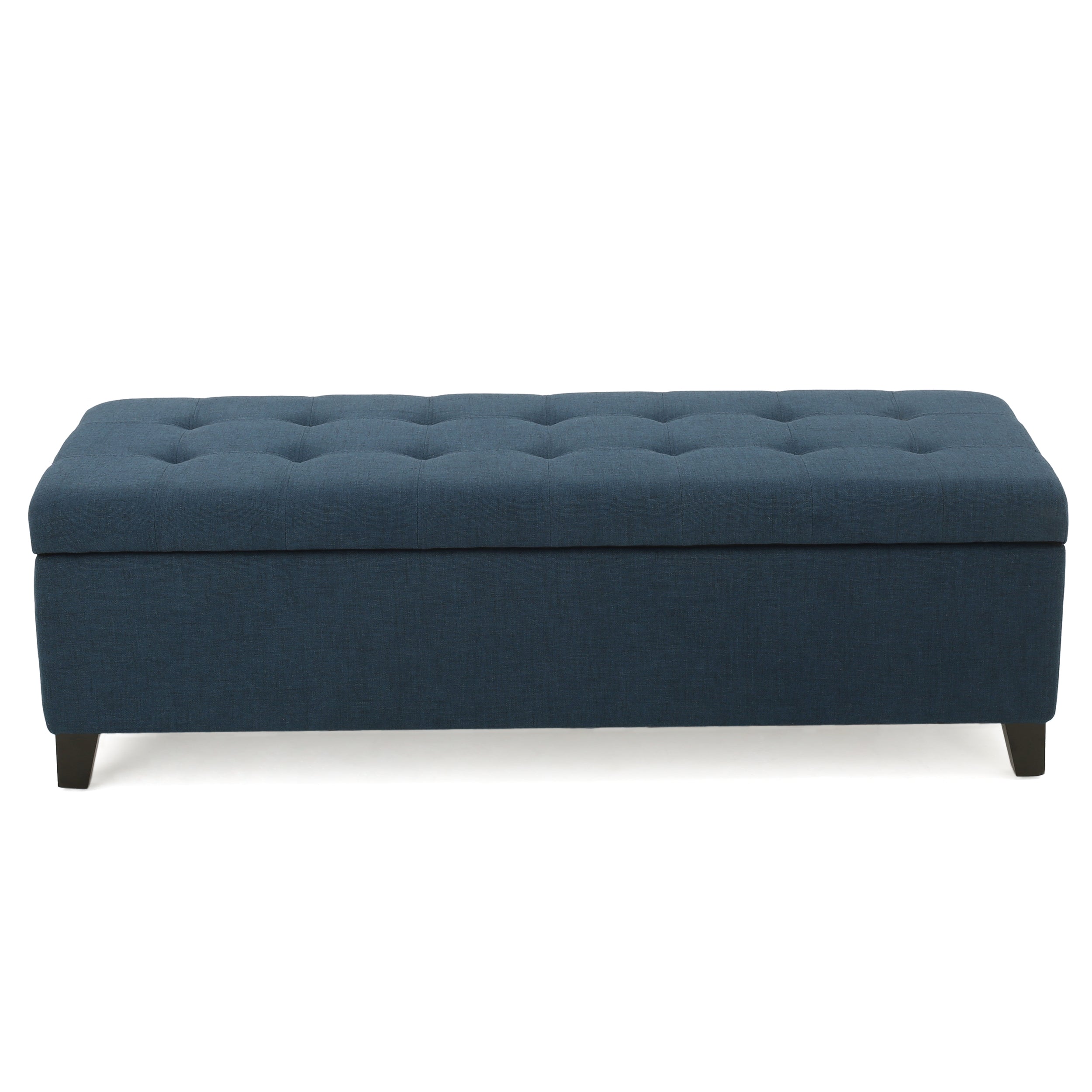 Christopher Knight Home Wendover 50" Tufted Pine Storage Ottoman with Birch Leg, Navy Blue