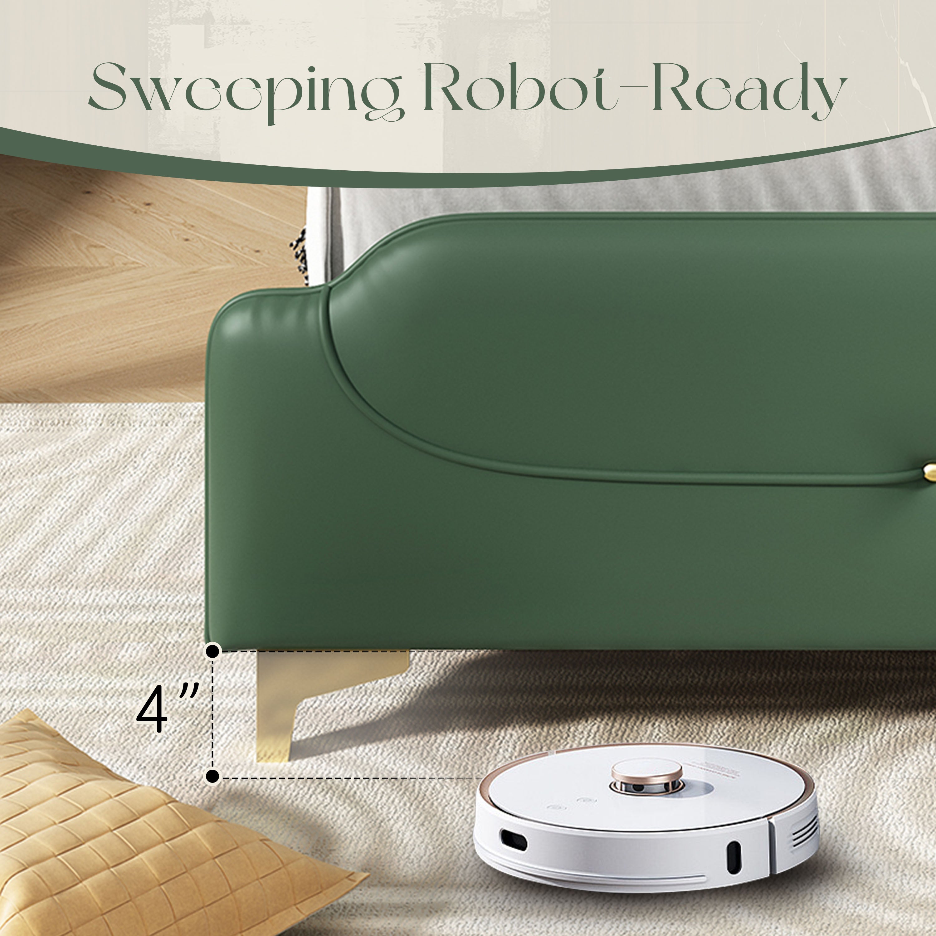 Christopher Knight Home Modern Faux Leather Platform Bed with Gold Metal Accents & Sturdy Wood-Metal Frame