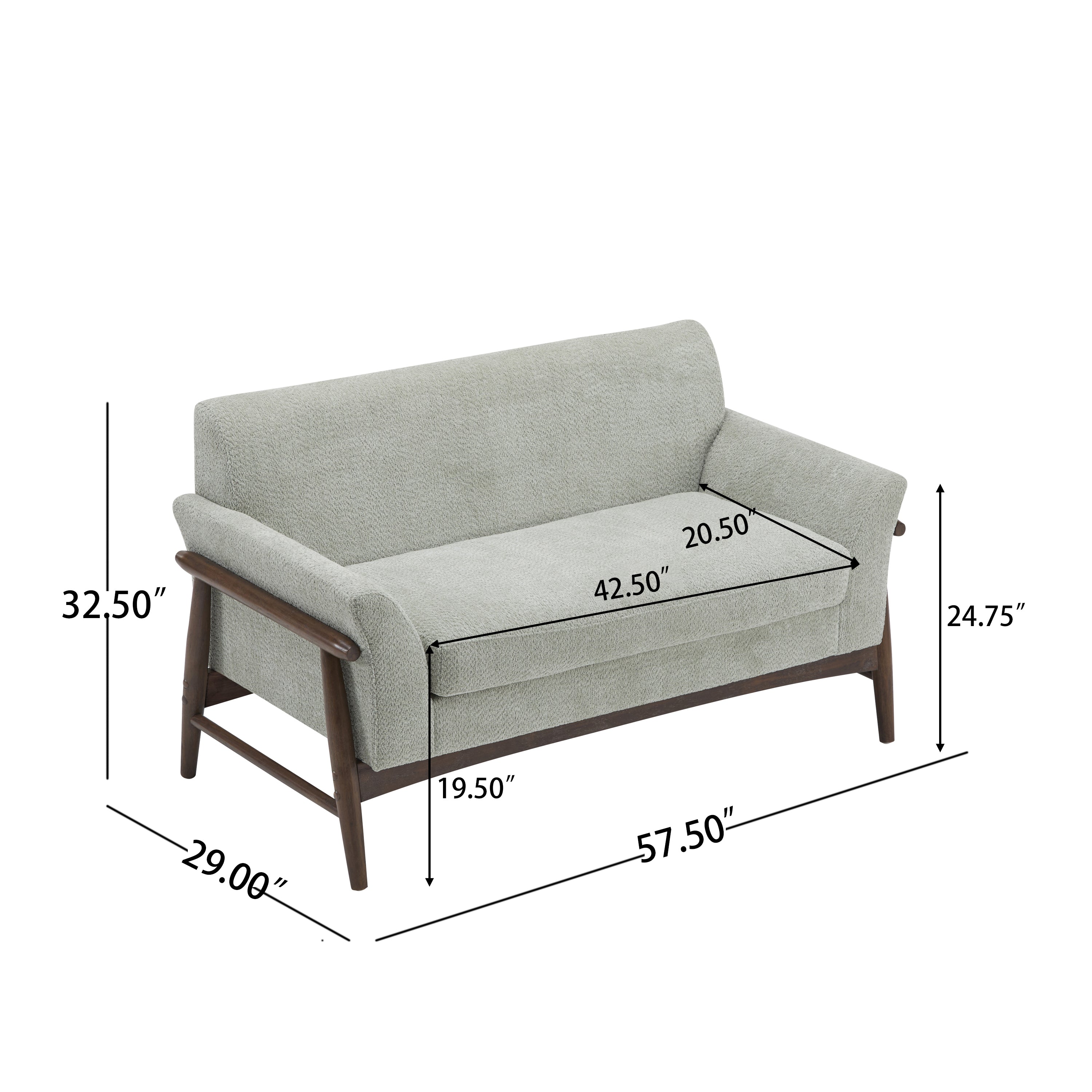 GDF Studio Modern Upholstered Loveseat with Elm Wood Legs & Flare Arm Design