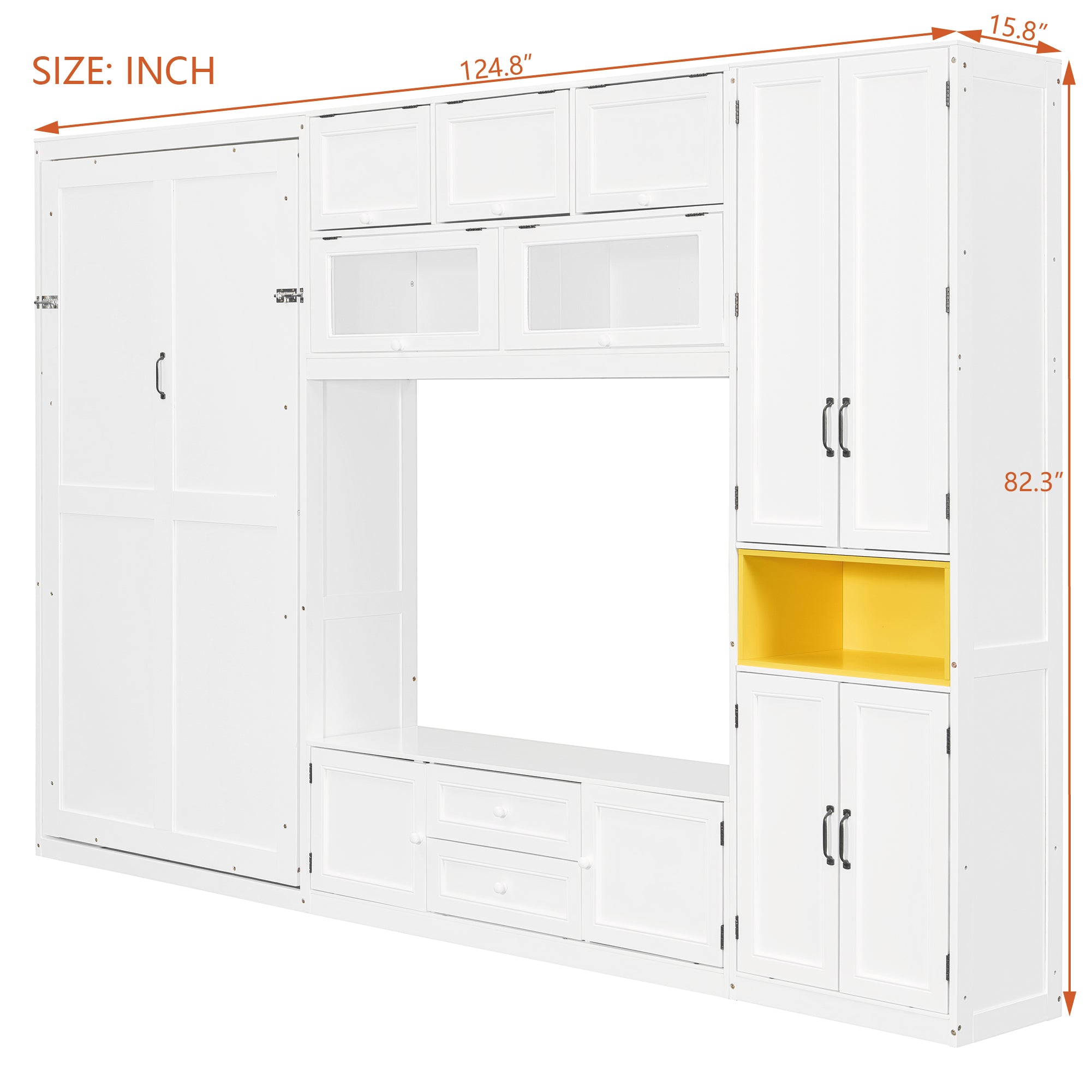 Twin Size Murphy Bed with TV Stand, Storage Drawers & Cabinets, Space-Saving Wall Bed for Small Rooms