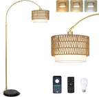 GDFStudio Seli Bohemian Arc Floor Lamp with Double Shades, Dimmable Bulb and Adjustable Height
