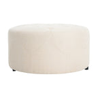 Christopher Knight Home Round Linen Ottoman with Button Tufted Design & Birch Wood Legs ¨C Versatile Footstool and Extra Seating