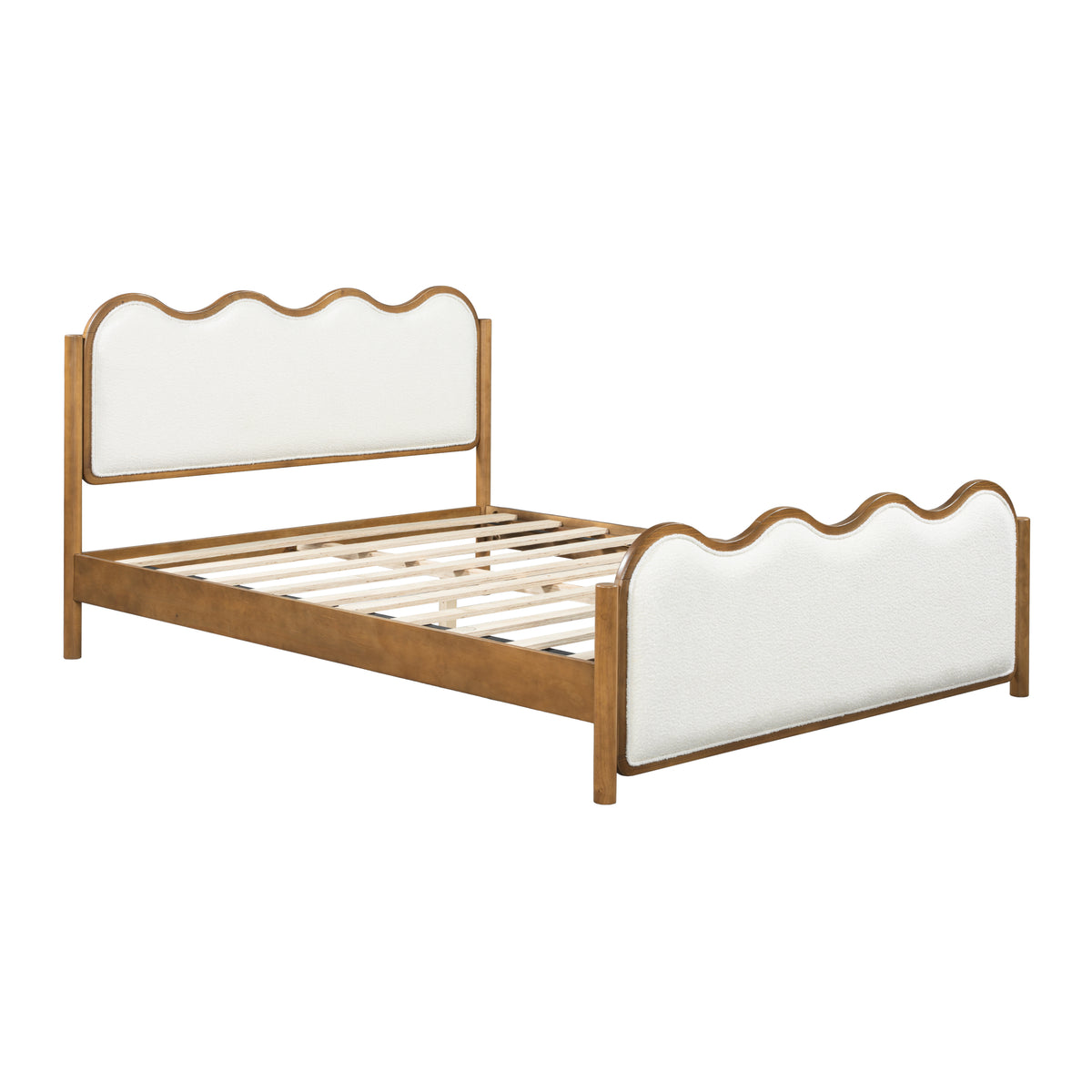 Christopher Knight Home Nysa Modern Bed Frame with Boucle Upholstered  Wavy Headboard, Ivory/Walnut, Queen