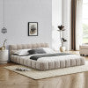 GDFStudio Abbott Chenille Upholstered Tufted Bed with Thick Headboard, Beige,Queen