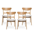 Christopher Knight Home Isador Mid Century Modern Upholstered Rubberwood Dining Chairs (Set of 4), Beige/Natural