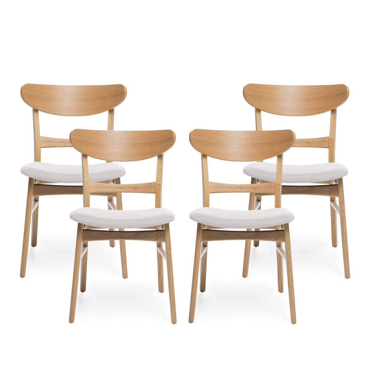 Christopher Knight Home Isador Mid Century Modern Upholstered Rubberwood Dining Chairs (Set of 4), Beige/Natural